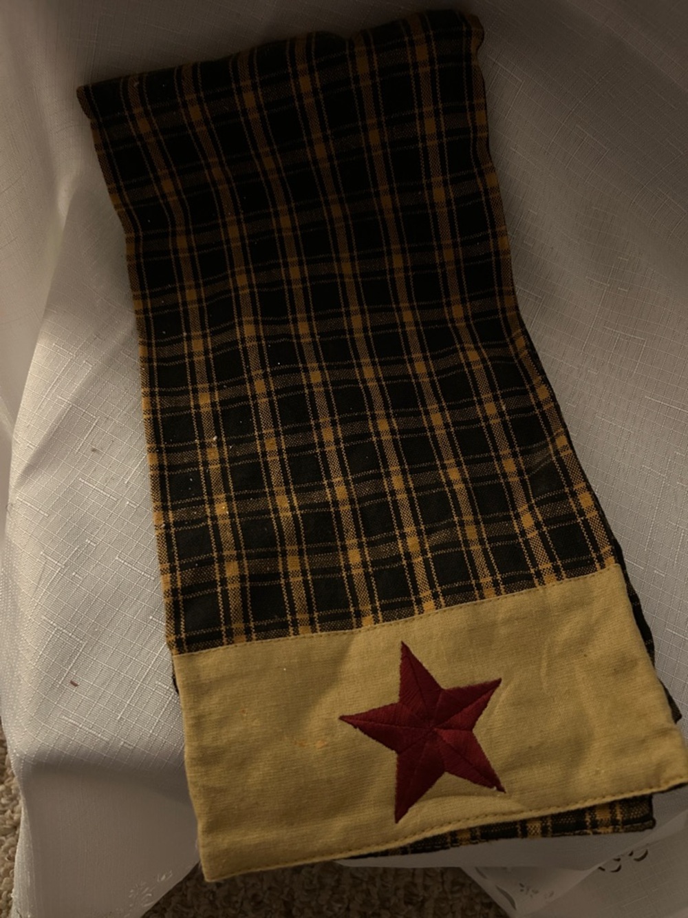 Plaid Black and Tan Star/sheep Accent Towel